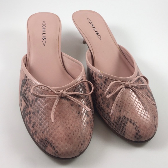 Chilis Shoes - Chili’s Pink Snakeskin-Print Kitten Heel Slides